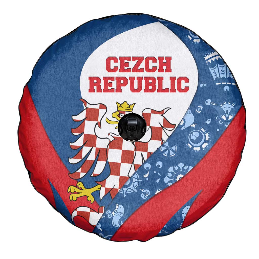 Czech Republic Spare Tire Cover with Blue Red Folk Pattern Design and National Lion Emblem TS04
