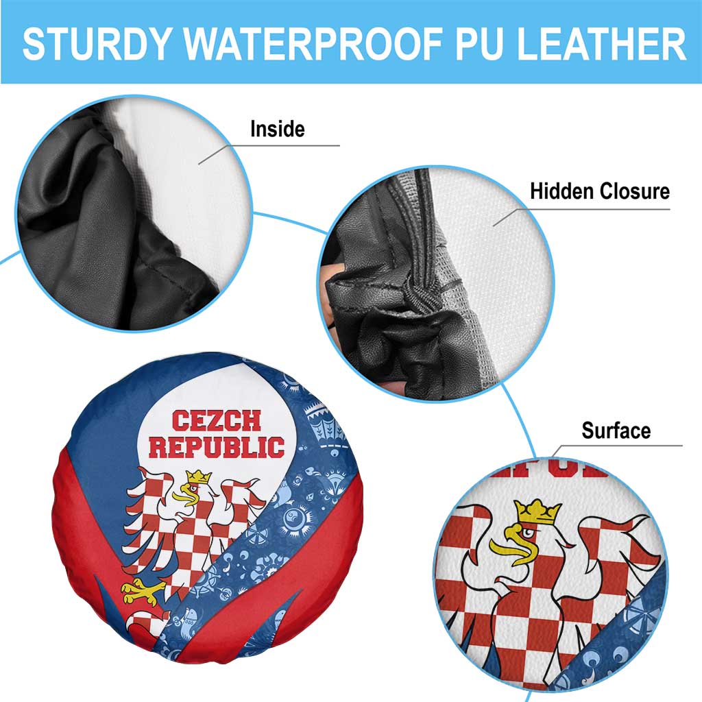 Czech Republic Spare Tire Cover with Blue Red Folk Pattern Design and National Lion Emblem TS04