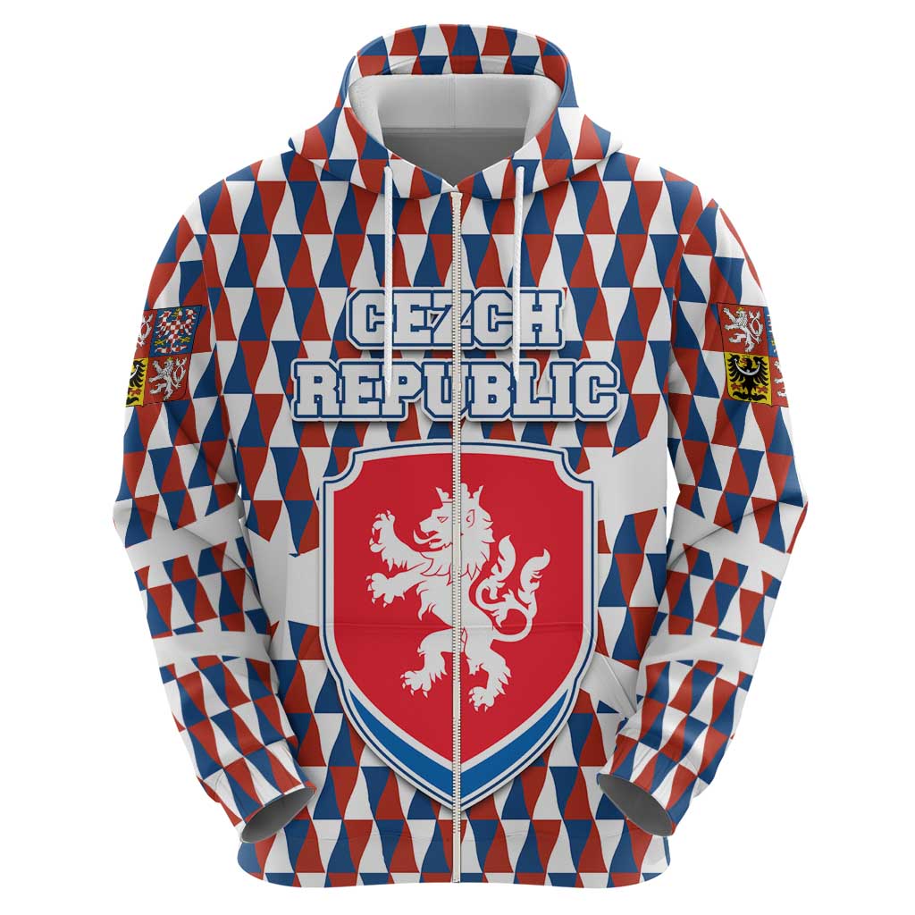 Czech Republic Hoodie with Red Blue Geometric Design and National Lion Shield TS04