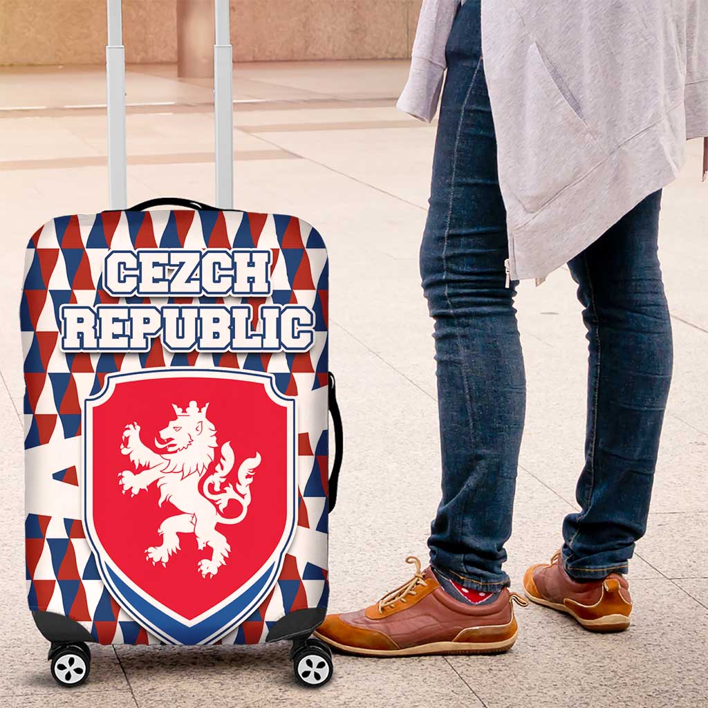 Czech Republic Luggage Cover with Red Blue Geometric Design and National Lion Shield TS04