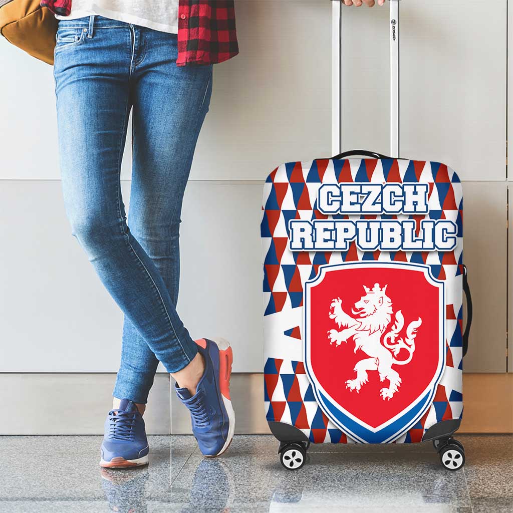 Czech Republic Luggage Cover with Red Blue Geometric Design and National Lion Shield TS04