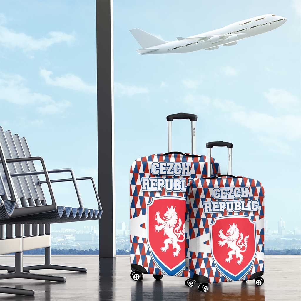 Czech Republic Luggage Cover with Red Blue Geometric Design and National Lion Shield TS04