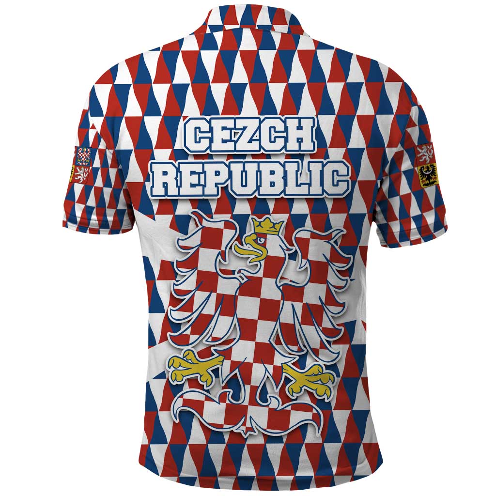 Czech Republic Polo Shirt with Red Blue Geometric Design and National Lion Shield TS04
