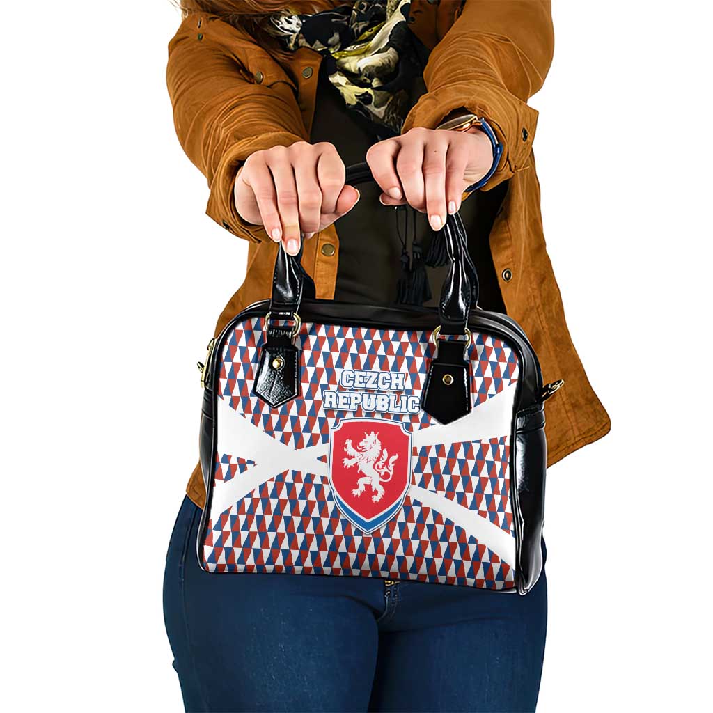 Czech Republic Shoulder Handbag with Red Blue Geometric Design and National Lion Shield TS04