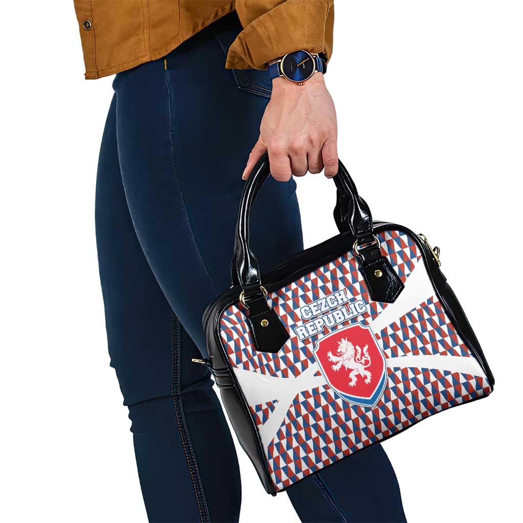 Czech Republic Shoulder Handbag with Red Blue Geometric Design and National Lion Shield TS04