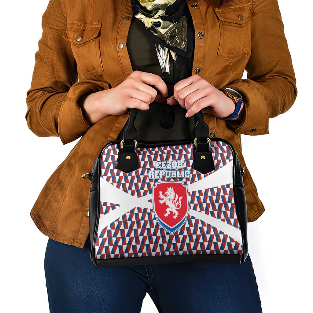 Czech Republic Shoulder Handbag with Red Blue Geometric Design and National Lion Shield TS04