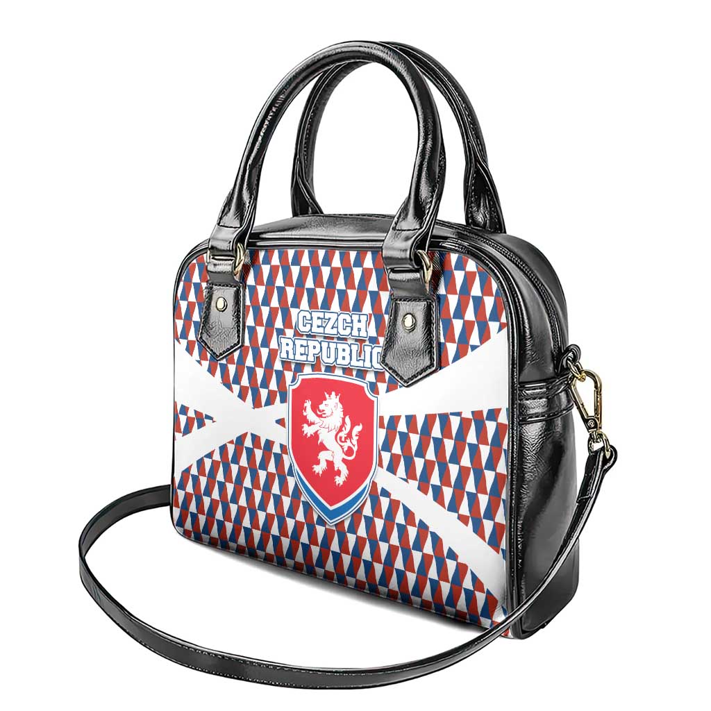 Czech Republic Shoulder Handbag with Red Blue Geometric Design and National Lion Shield TS04