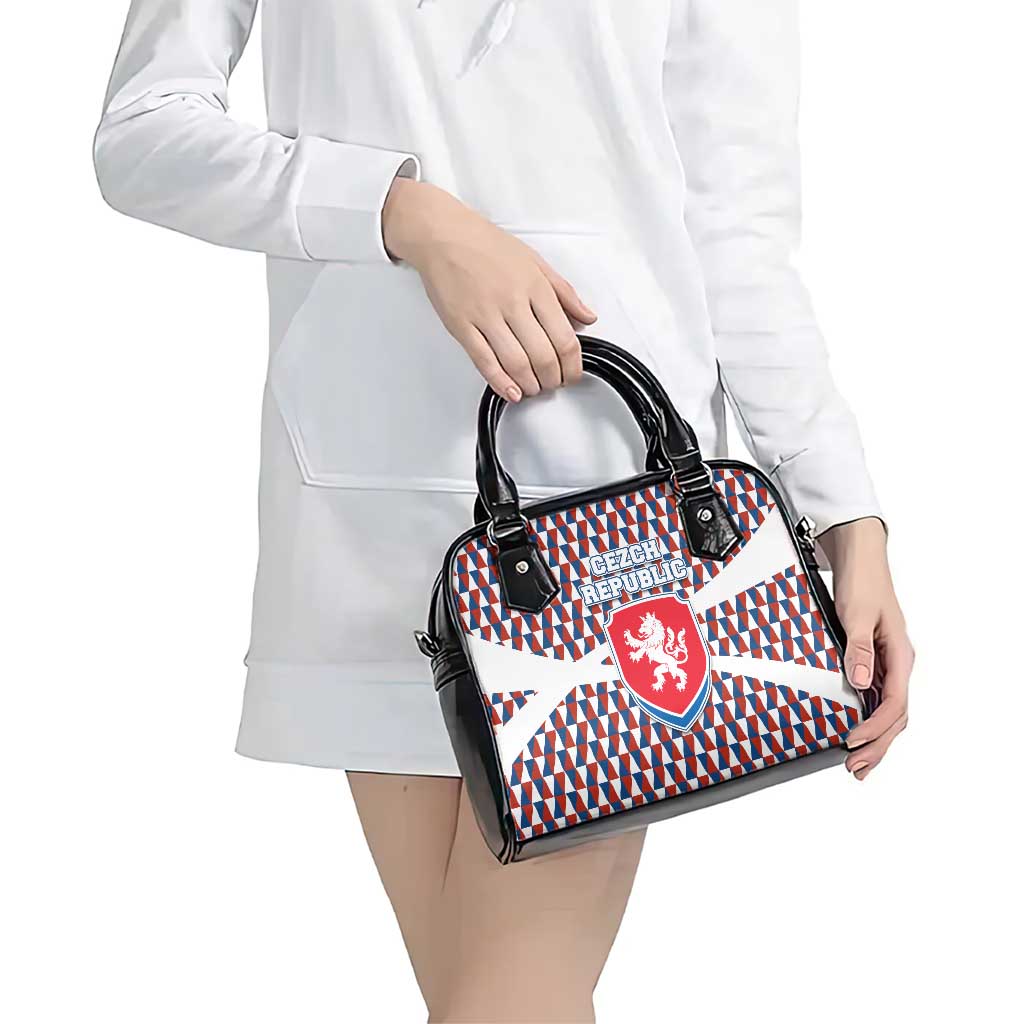 Czech Republic Shoulder Handbag with Red Blue Geometric Design and National Lion Shield TS04