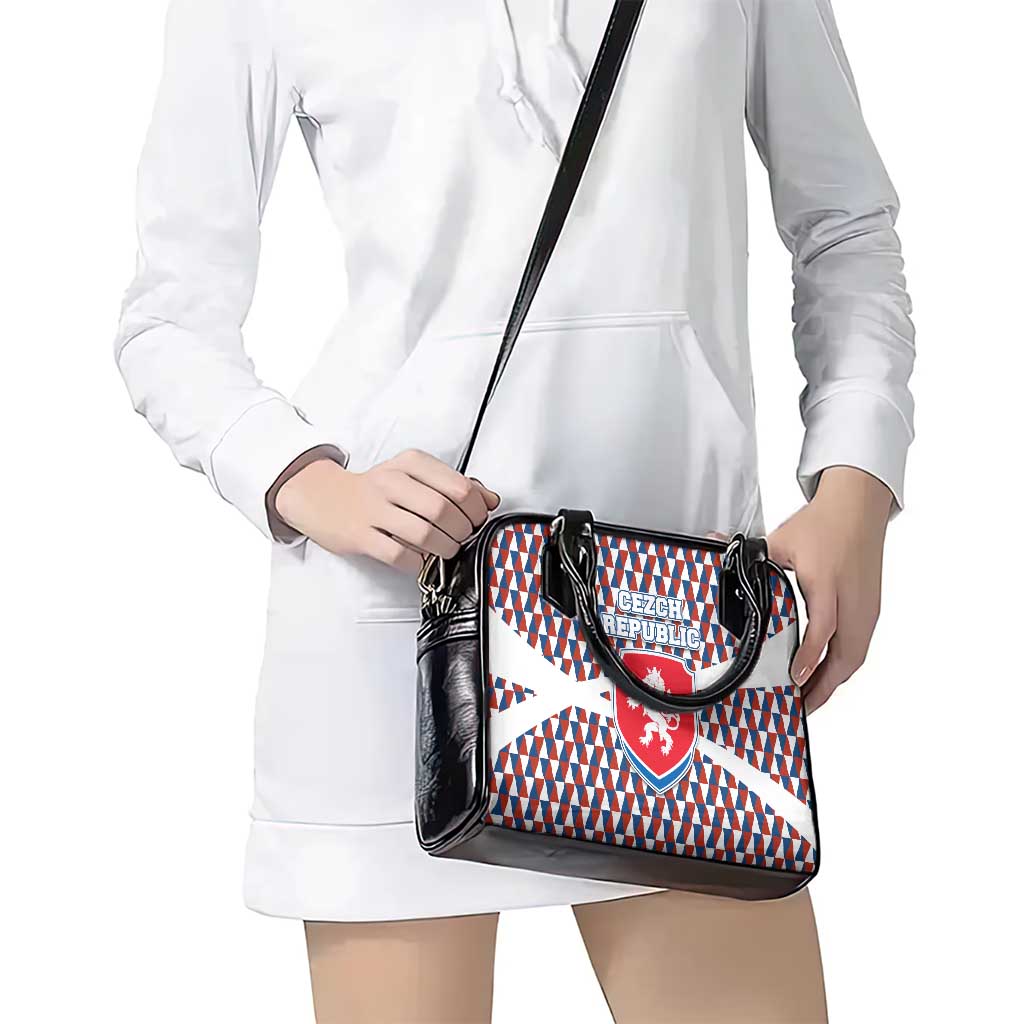 Czech Republic Shoulder Handbag with Red Blue Geometric Design and National Lion Shield TS04