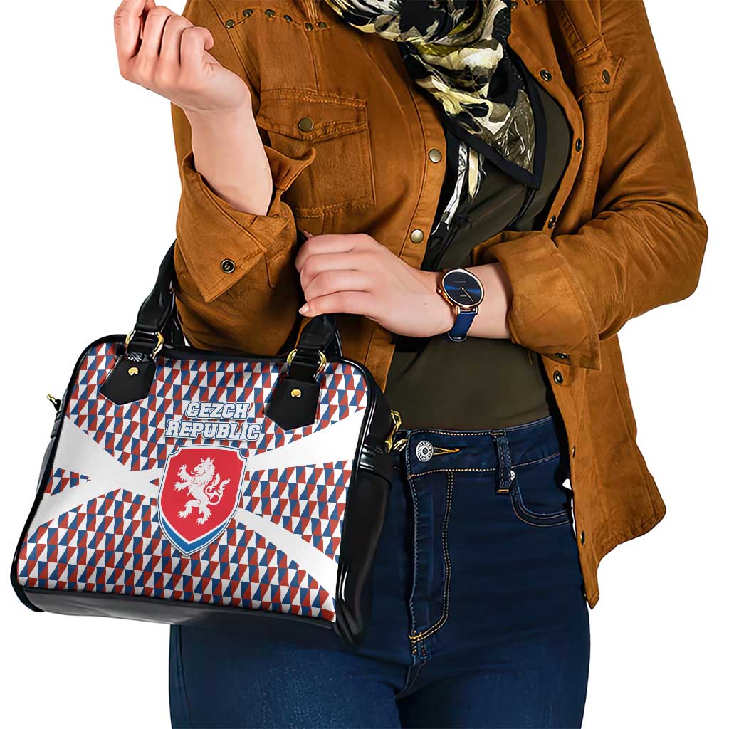 Czech Republic Shoulder Handbag with Red Blue Geometric Design and National Lion Shield TS04