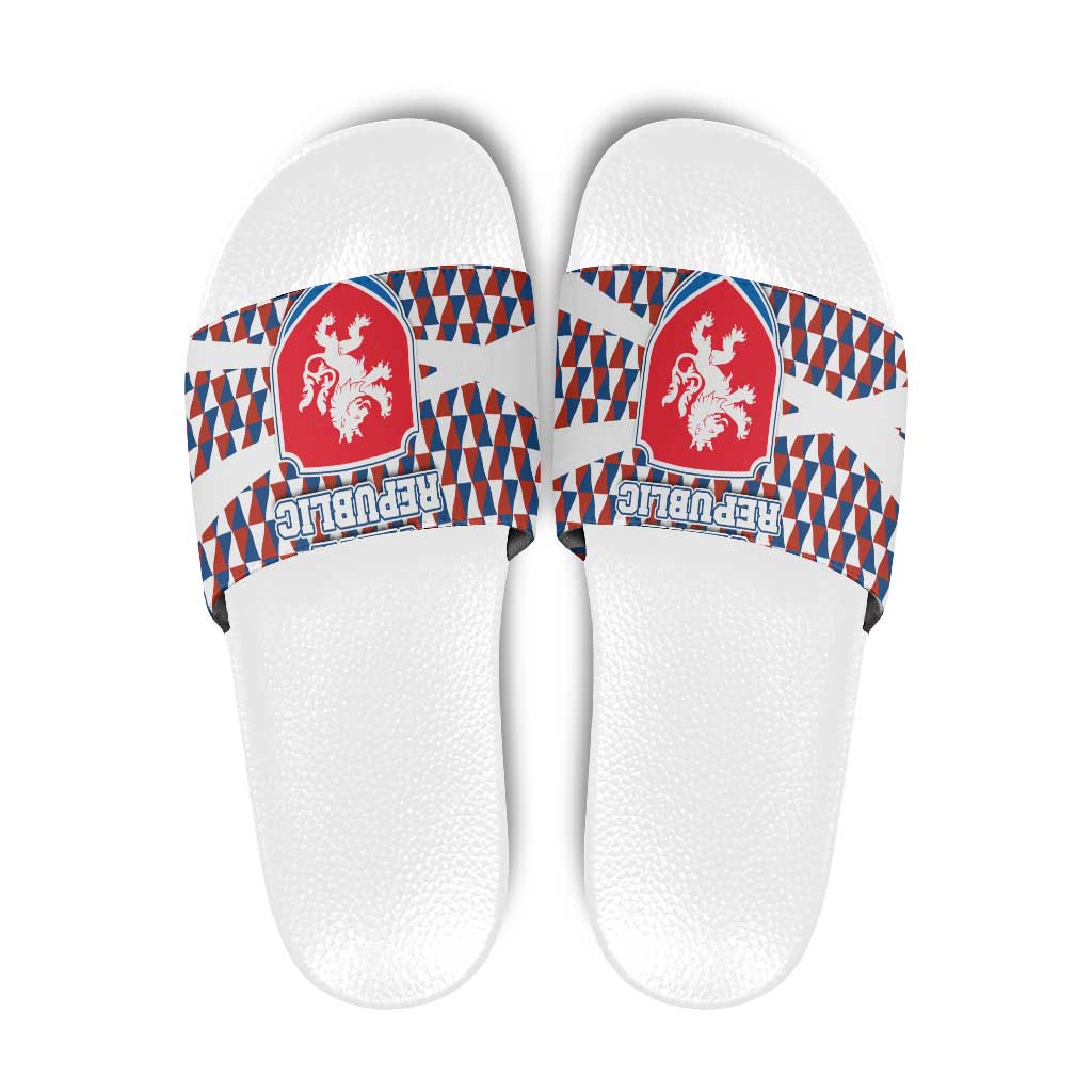 Czech Republic Slide Sandals with Red Blue Geometric Design and National Lion Shield TS04