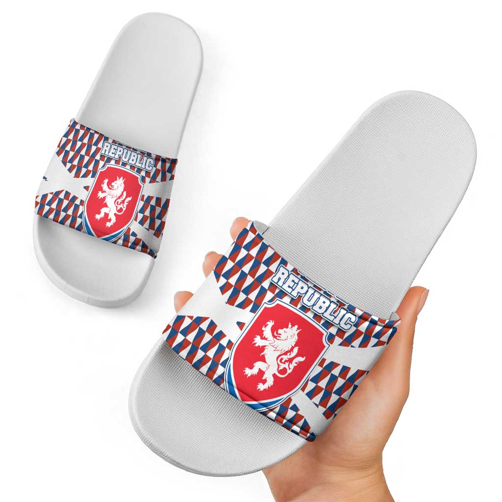 Czech Republic Slide Sandals with Red Blue Geometric Design and National Lion Shield TS04