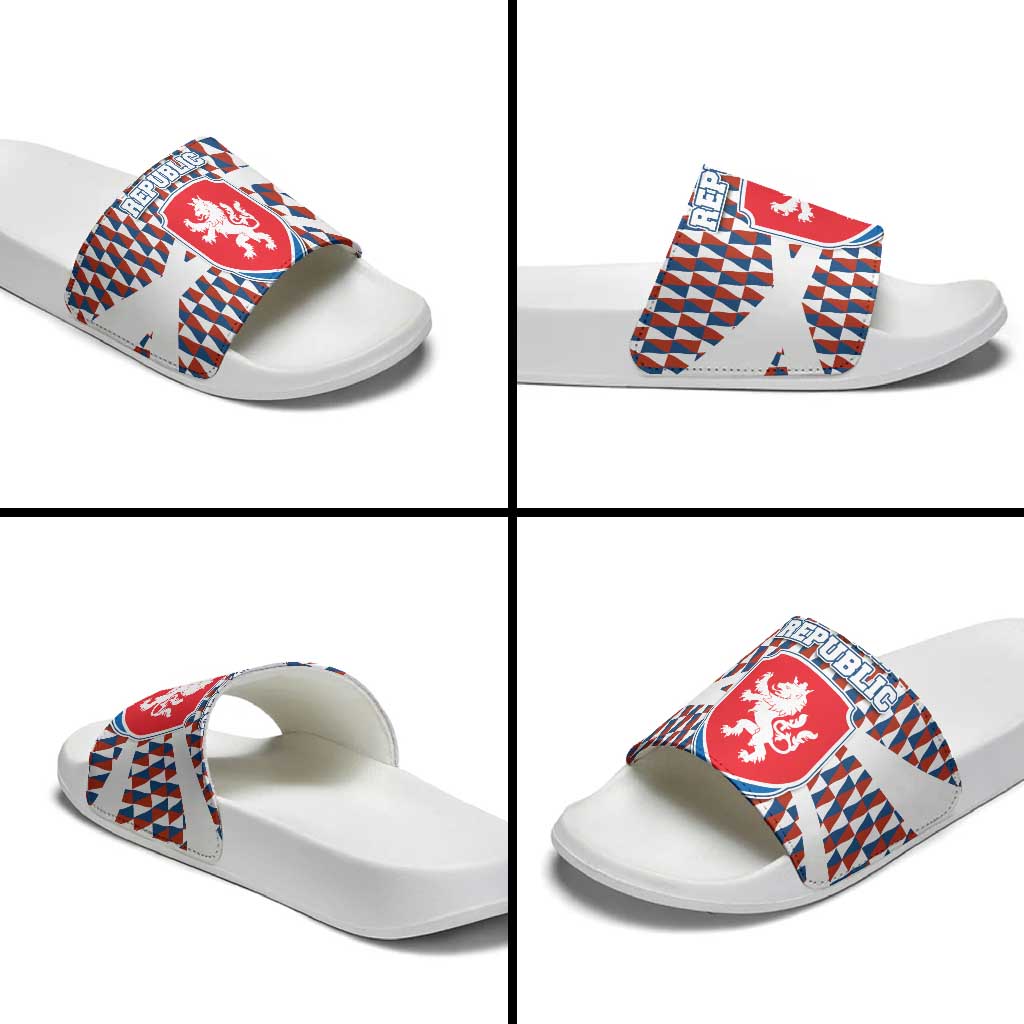 Czech Republic Slide Sandals with Red Blue Geometric Design and National Lion Shield TS04