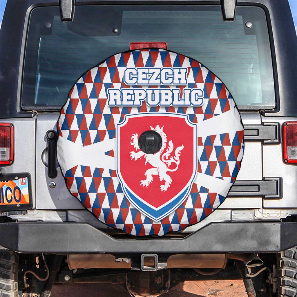 Czech Republic Spare Tire Cover with Red Blue Geometric Design and National Lion Shield TS04