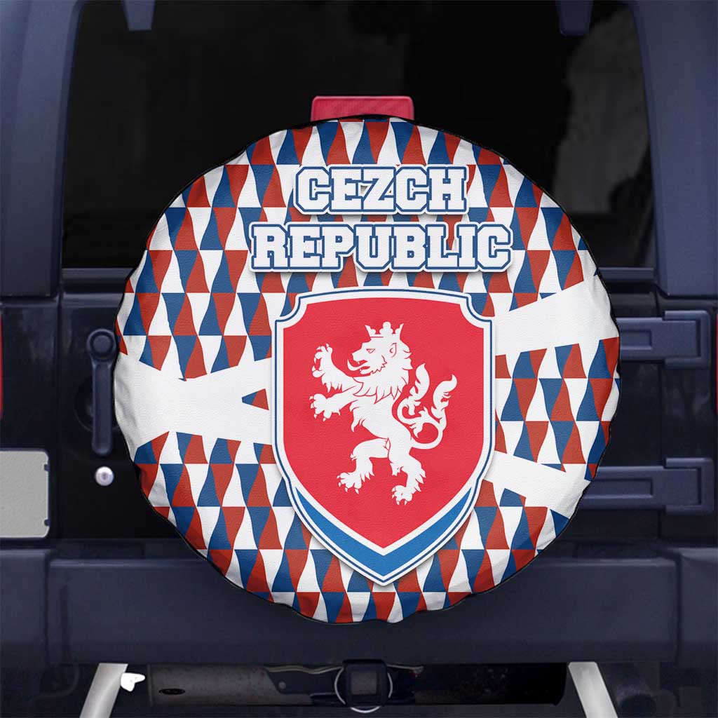 Czech Republic Spare Tire Cover with Red Blue Geometric Design and National Lion Shield TS04