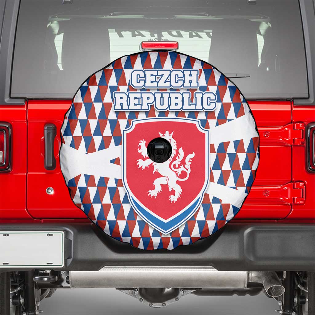 Czech Republic Spare Tire Cover with Red Blue Geometric Design and National Lion Shield TS04