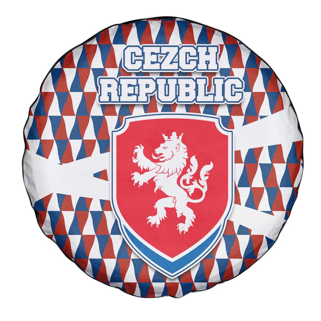 Czech Republic Spare Tire Cover with Red Blue Geometric Design and National Lion Shield TS04