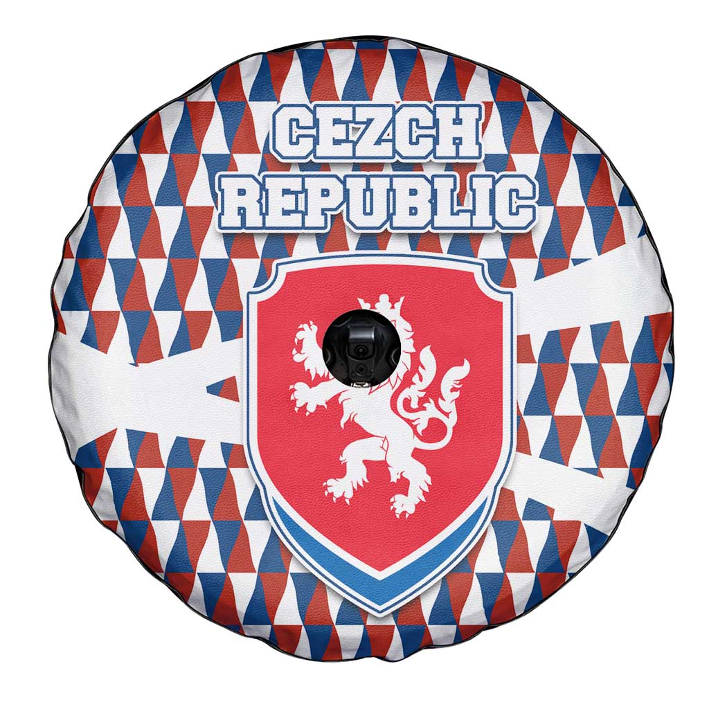 Czech Republic Spare Tire Cover with Red Blue Geometric Design and National Lion Shield TS04