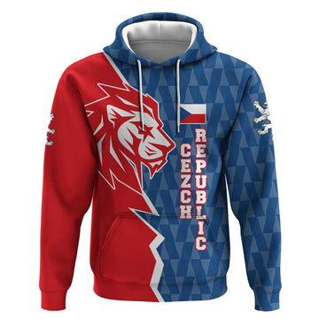 Czech Republic Hoodie with Red Blue Modern Lion Design and Geometric Flag TS04