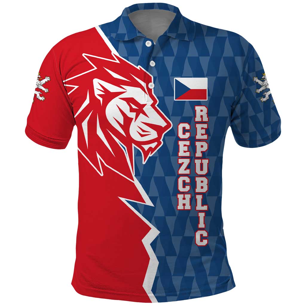 Czech Republic Polo Shirt with Red Blue Modern Lion Design and Geometric Flag TS04