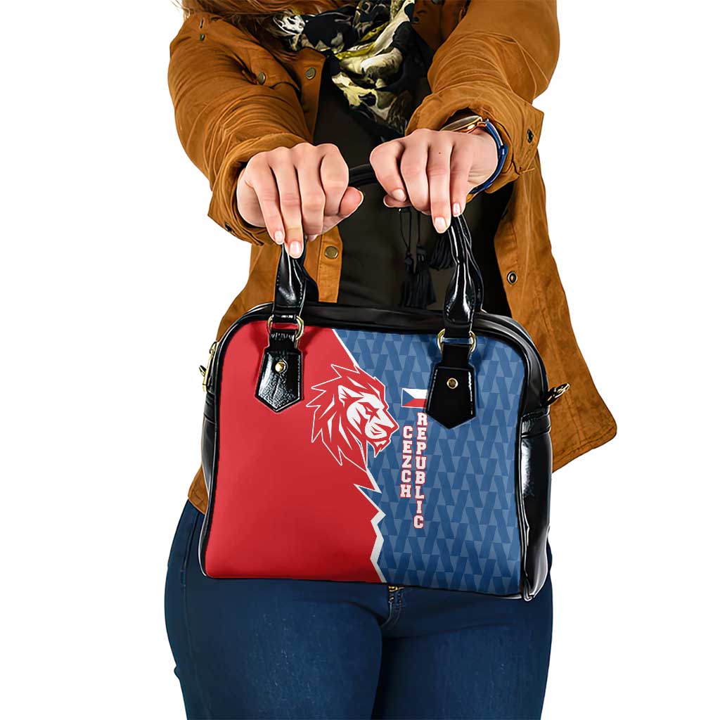 Czech Republic Shoulder Handbag with Red Blue Modern Lion Design and Geometric Flag TS04