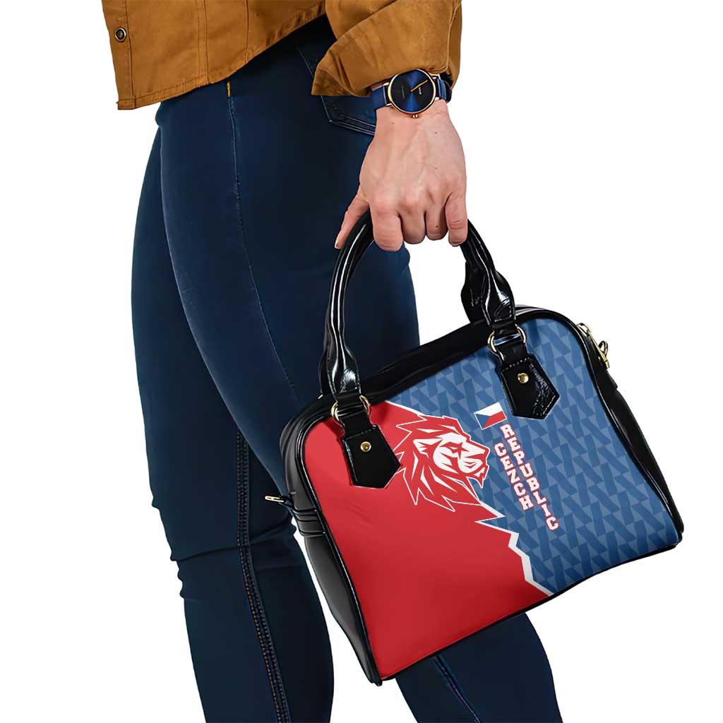 Czech Republic Shoulder Handbag with Red Blue Modern Lion Design and Geometric Flag TS04