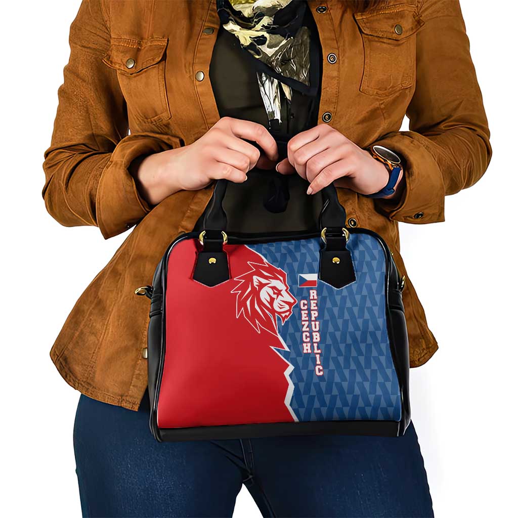 Czech Republic Shoulder Handbag with Red Blue Modern Lion Design and Geometric Flag TS04