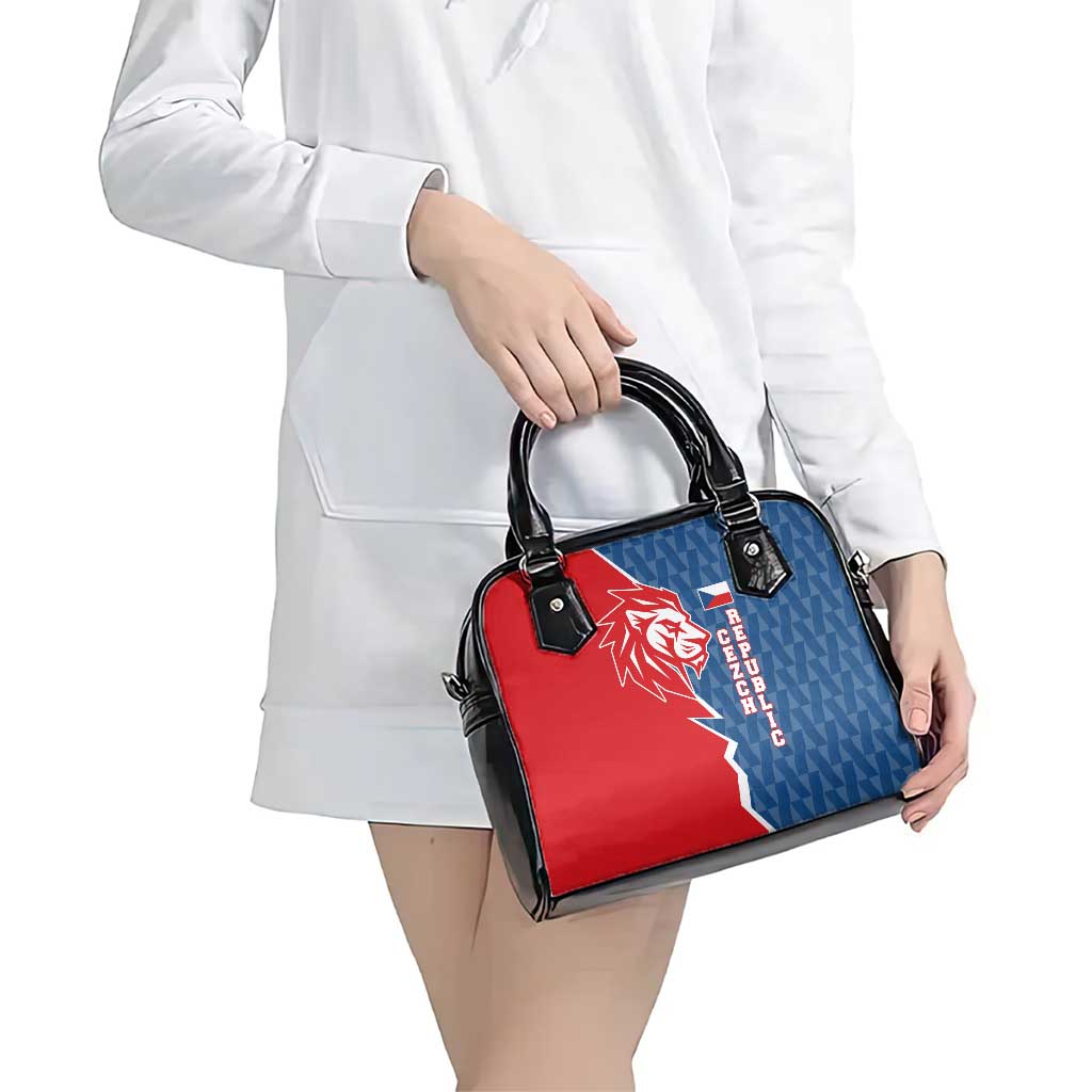 Czech Republic Shoulder Handbag with Red Blue Modern Lion Design and Geometric Flag TS04