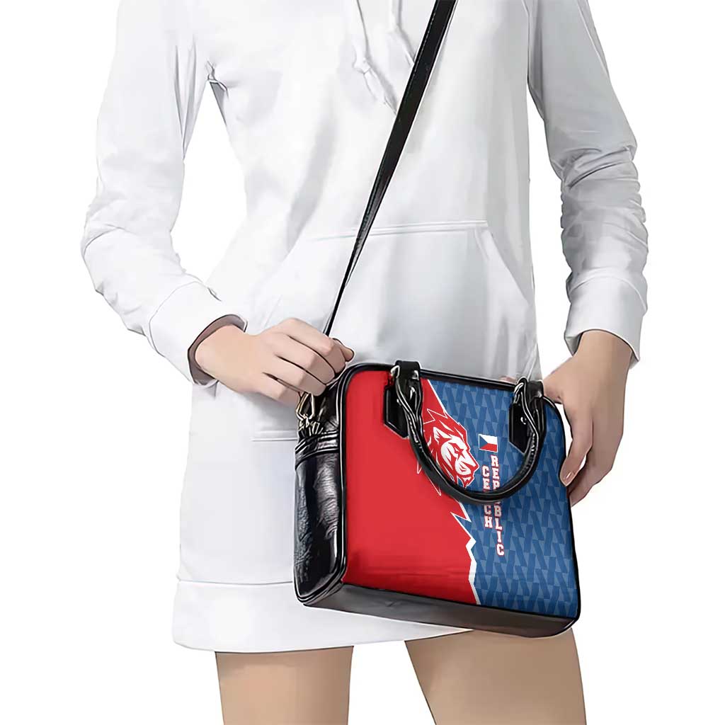 Czech Republic Shoulder Handbag with Red Blue Modern Lion Design and Geometric Flag TS04
