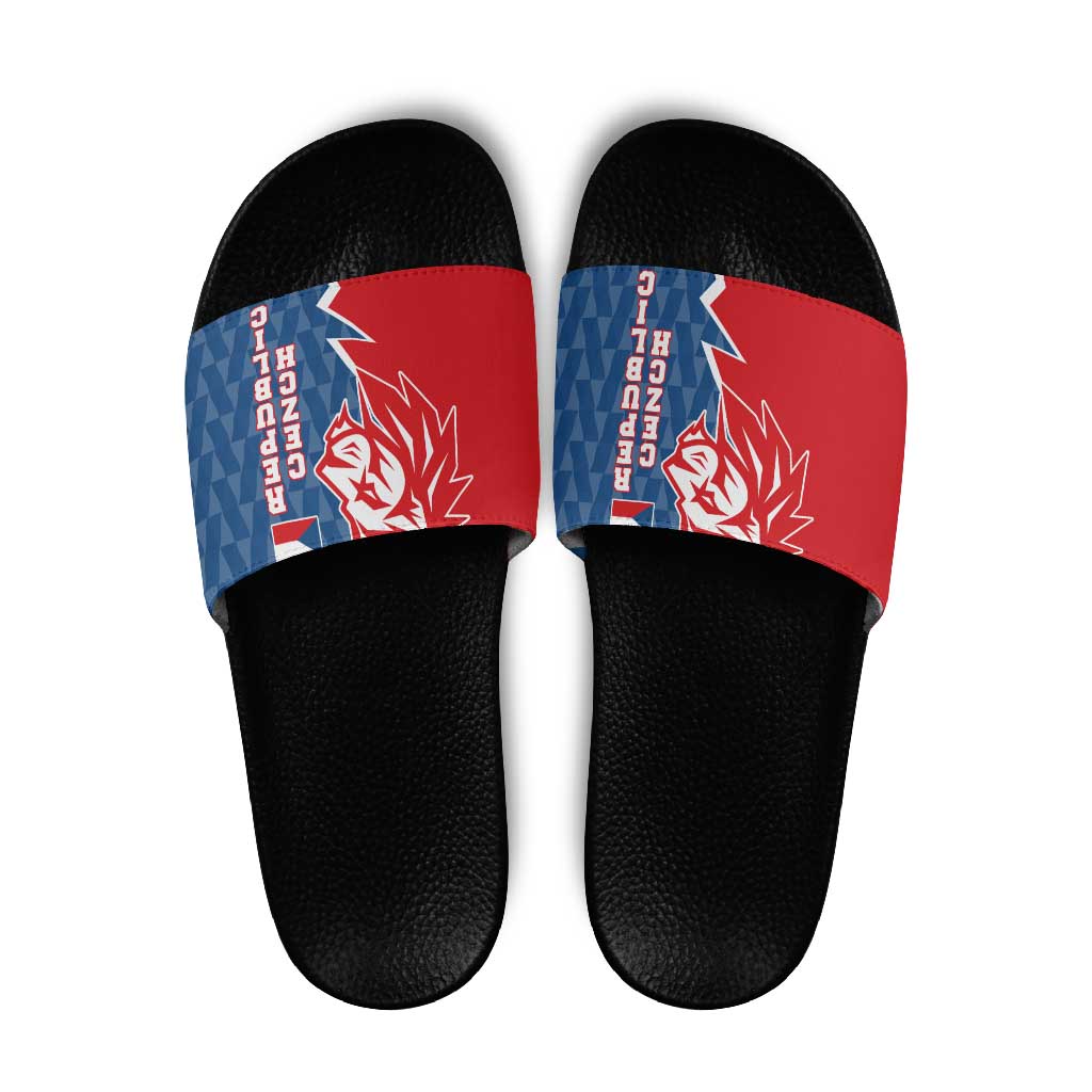 Czech Republic Slide Sandals with Red Blue Modern Lion Design and Geometric Flag TS04