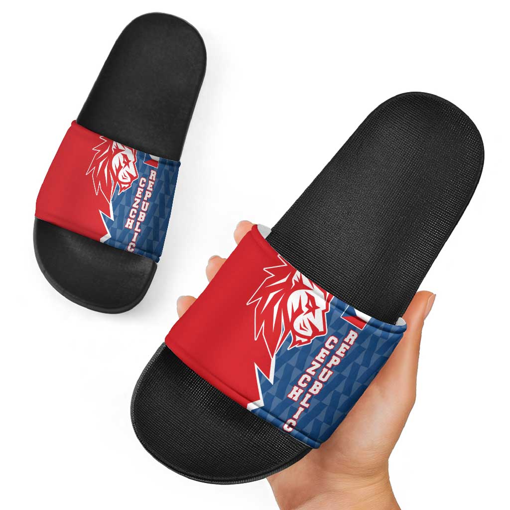 Czech Republic Slide Sandals with Red Blue Modern Lion Design and Geometric Flag TS04