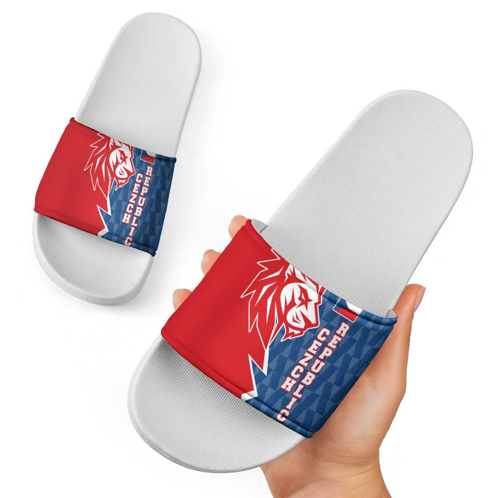 Czech Republic Slide Sandals with Red Blue Modern Lion Design and Geometric Flag TS04