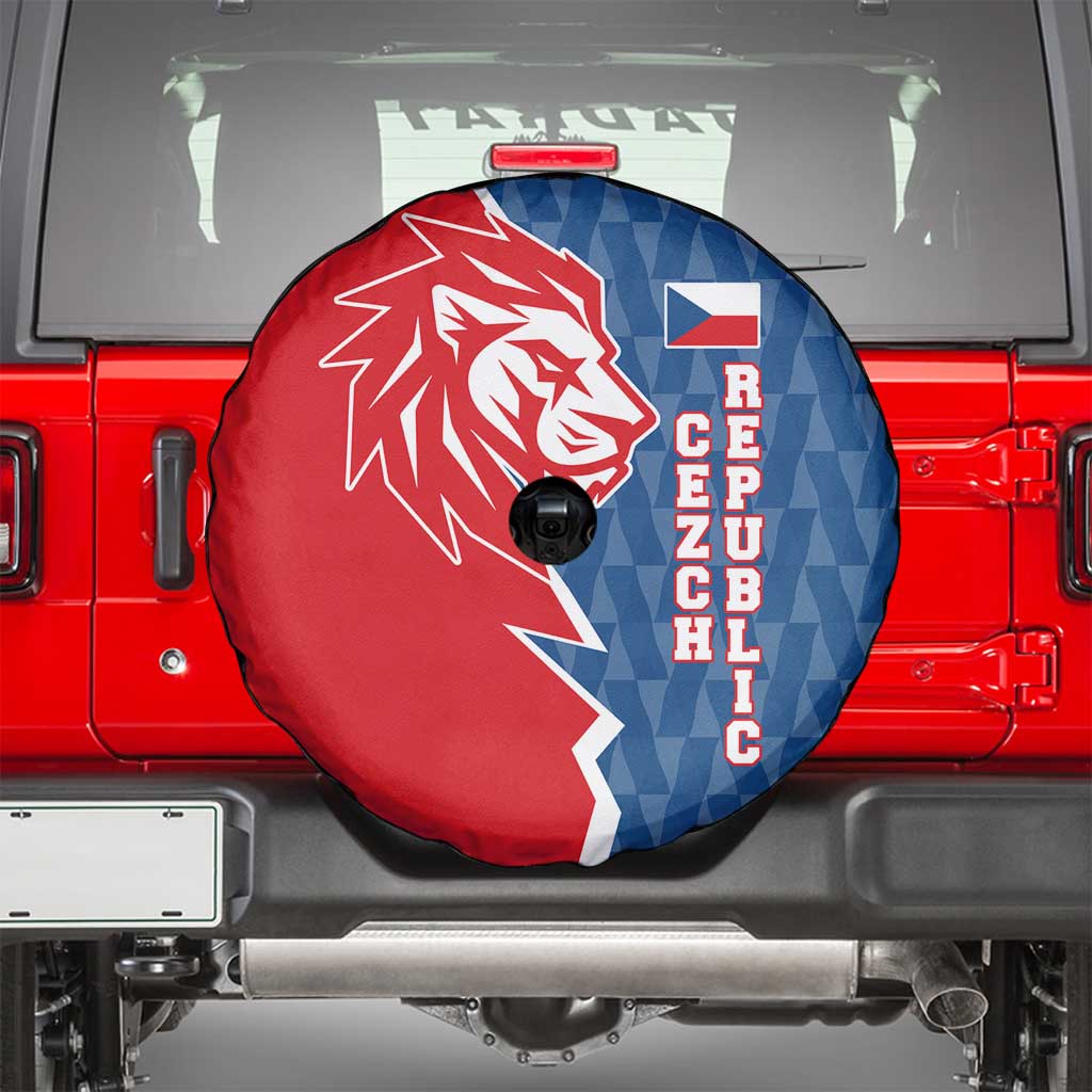 Czech Republic Spare Tire Cover with Red Blue Modern Lion Design and Geometric Flag TS04