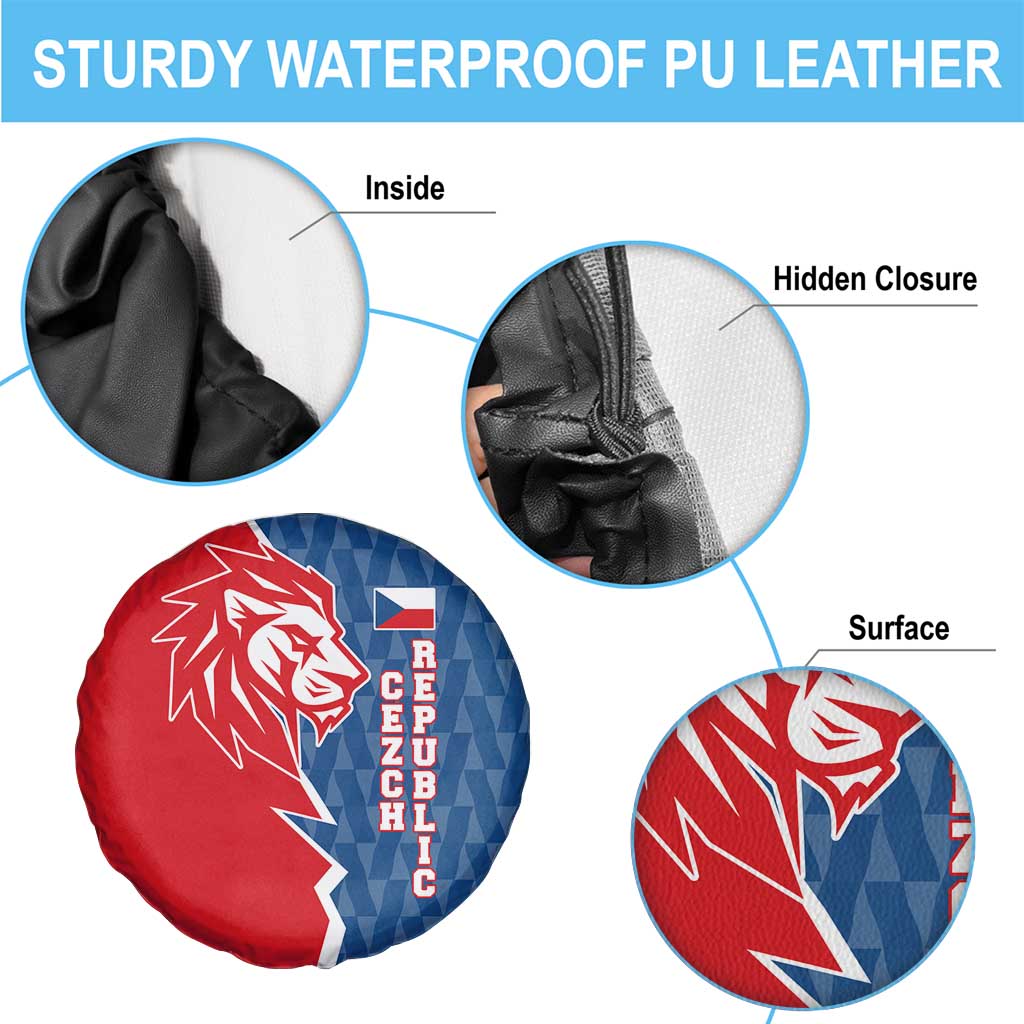Czech Republic Spare Tire Cover with Red Blue Modern Lion Design and Geometric Flag TS04