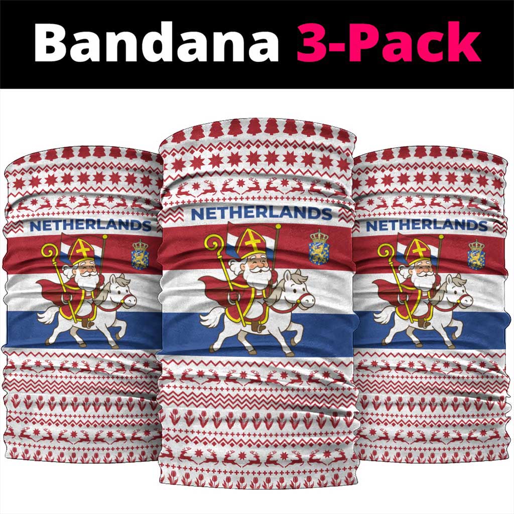 Netherlands Christmas Neck Gaiter with Sinterklaas Horse Dutch Flag and Festive Knit Pattern TS04
