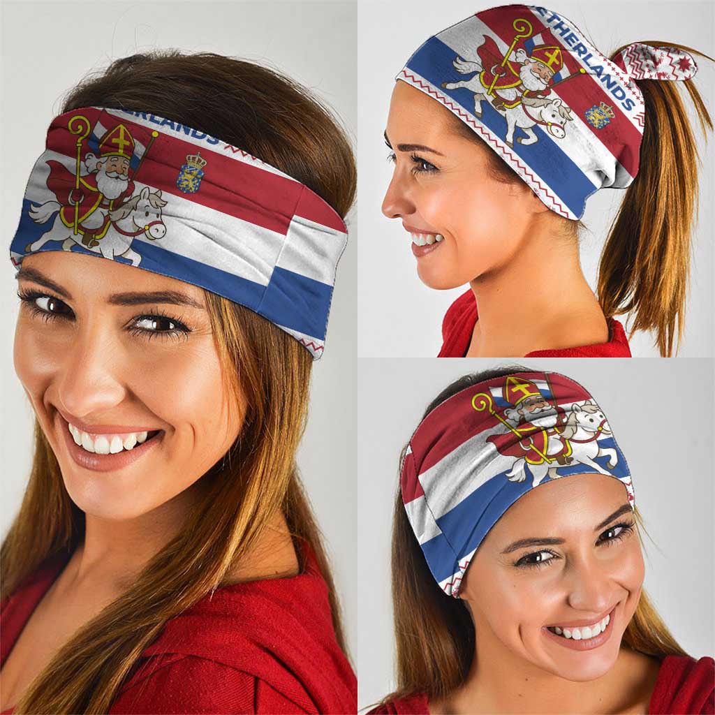 Netherlands Christmas Neck Gaiter with Sinterklaas Horse Dutch Flag and Festive Knit Pattern TS04