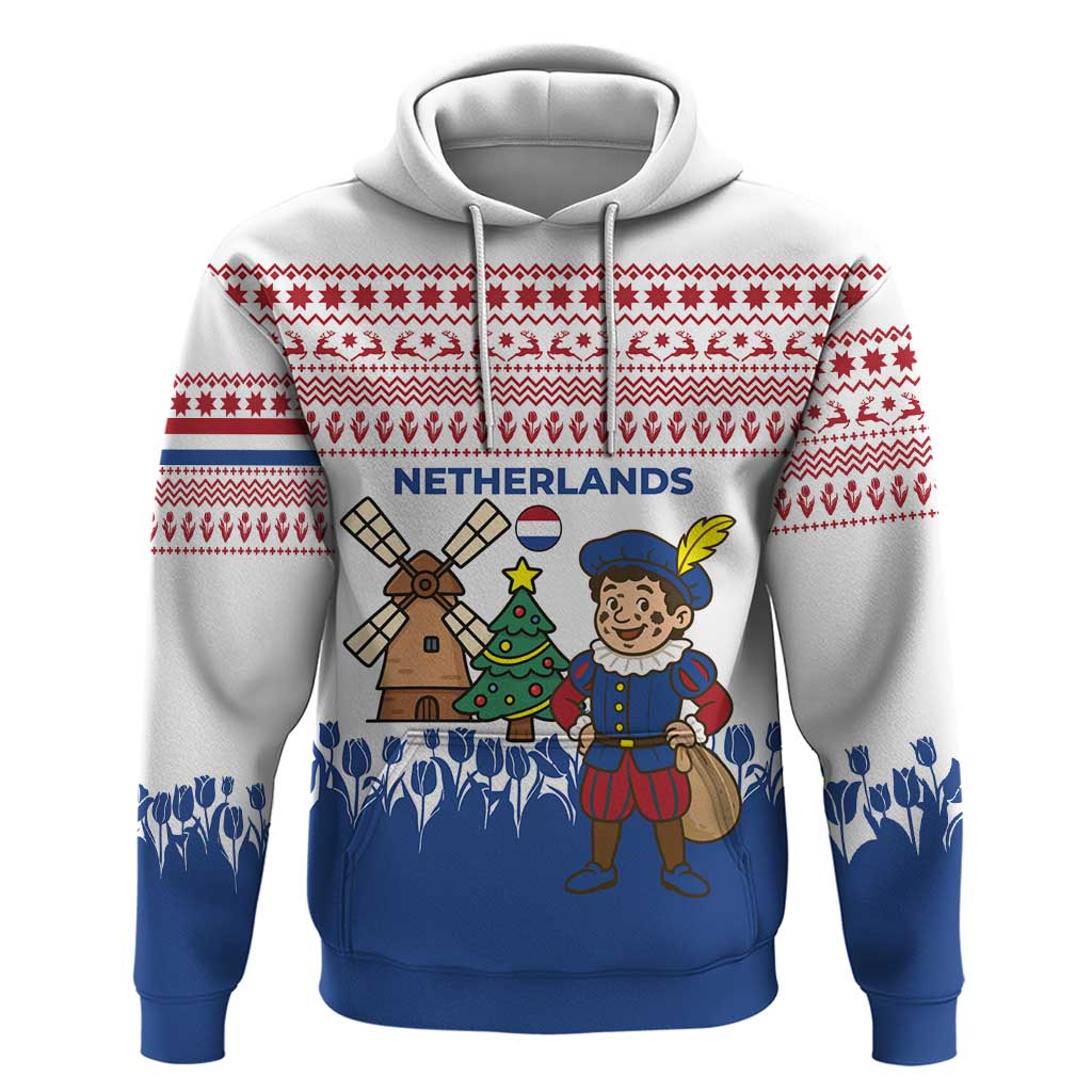 Netherlands Christmas Hoodie with Christmas Tree Windmill Piet Character and Tulip Pattern TS04