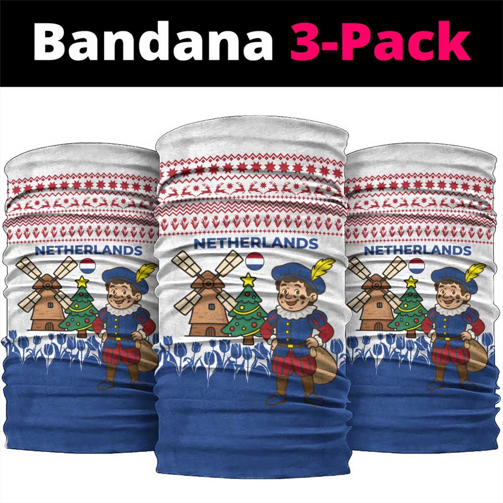 Netherlands Christmas Neck Gaiter with Christmas Tree Windmill Piet Character and Tulip Pattern TS04