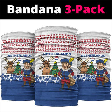 Netherlands Christmas Neck Gaiter with Christmas Tree Windmill Piet Character and Tulip Pattern TS04
