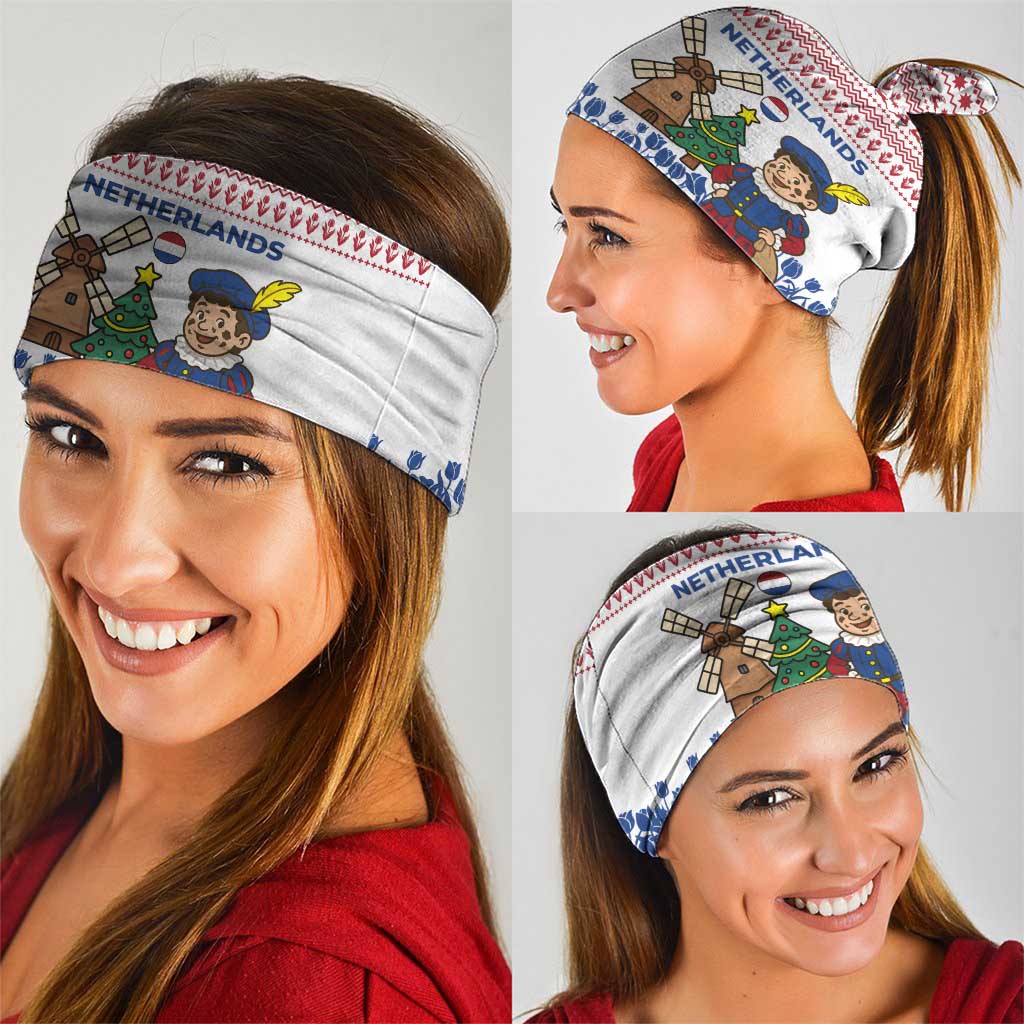 Netherlands Christmas Neck Gaiter with Christmas Tree Windmill Piet Character and Tulip Pattern TS04