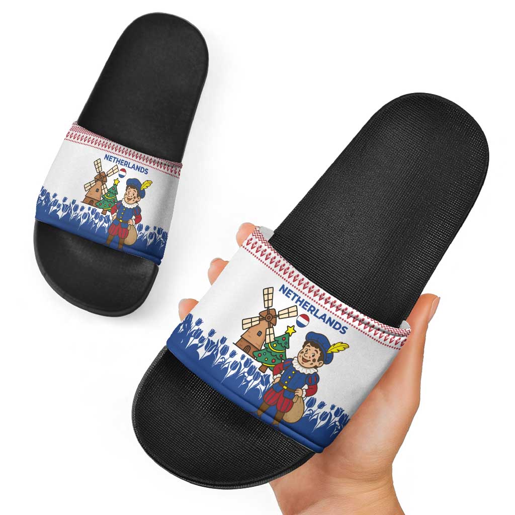 Netherlands Christmas Slide Sandals with Christmas Tree Windmill Piet Character and Tulip Pattern TS04