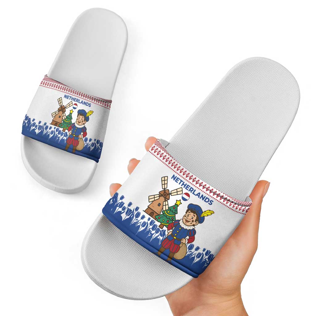 Netherlands Christmas Slide Sandals with Christmas Tree Windmill Piet Character and Tulip Pattern TS04