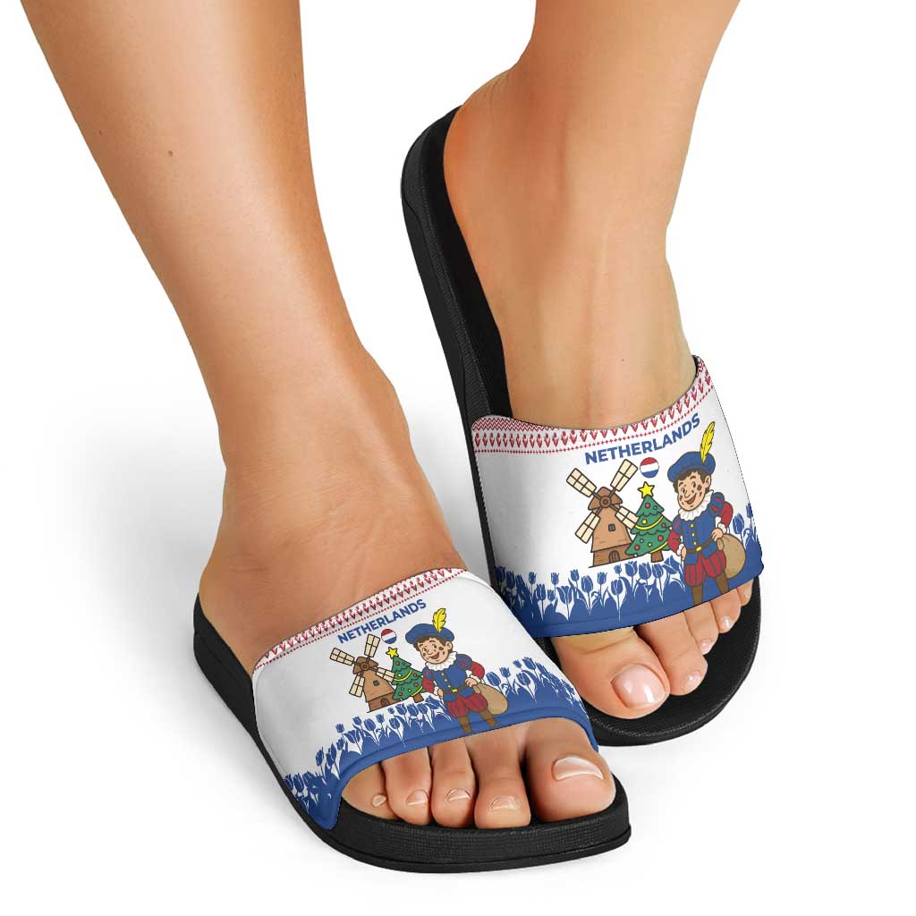 Netherlands Christmas Slide Sandals with Christmas Tree Windmill Piet Character and Tulip Pattern TS04