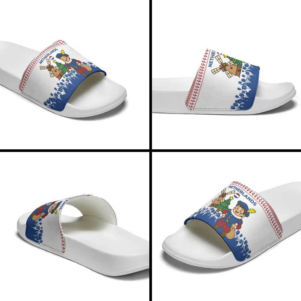 Netherlands Christmas Slide Sandals with Christmas Tree Windmill Piet Character and Tulip Pattern TS04