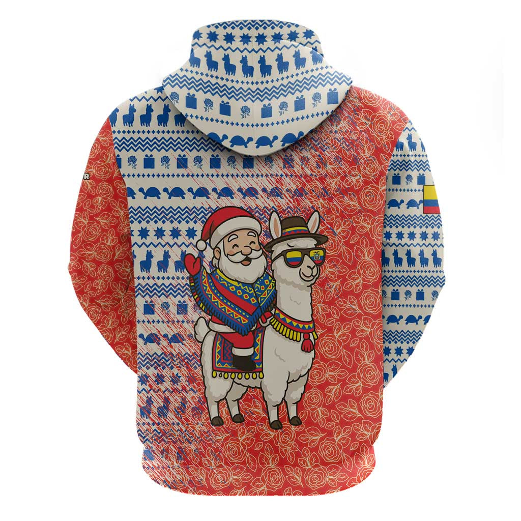 Ecuador Christmas Hoodie with Santa Riding Llama Traditional Patterns and Rose Design TS04