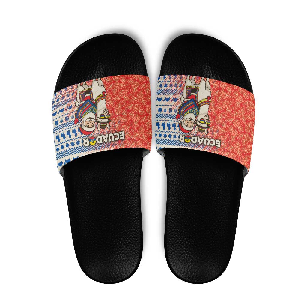 Ecuador Christmas Slide Sandals with Santa Riding Llama Traditional Patterns and Rose Design TS04