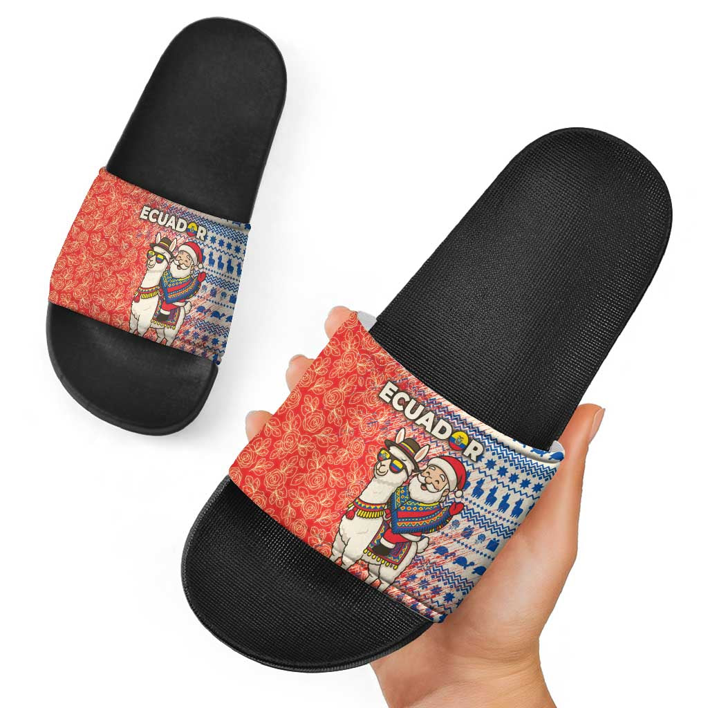 Ecuador Christmas Slide Sandals with Santa Riding Llama Traditional Patterns and Rose Design TS04