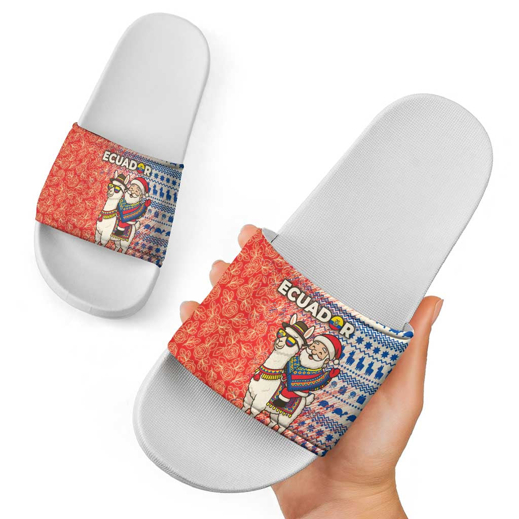 Ecuador Christmas Slide Sandals with Santa Riding Llama Traditional Patterns and Rose Design TS04