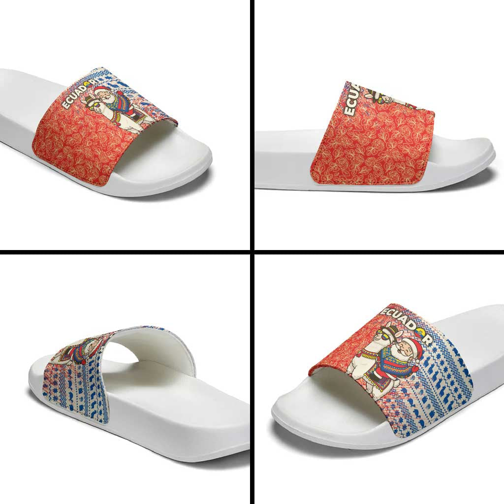 Ecuador Christmas Slide Sandals with Santa Riding Llama Traditional Patterns and Rose Design TS04