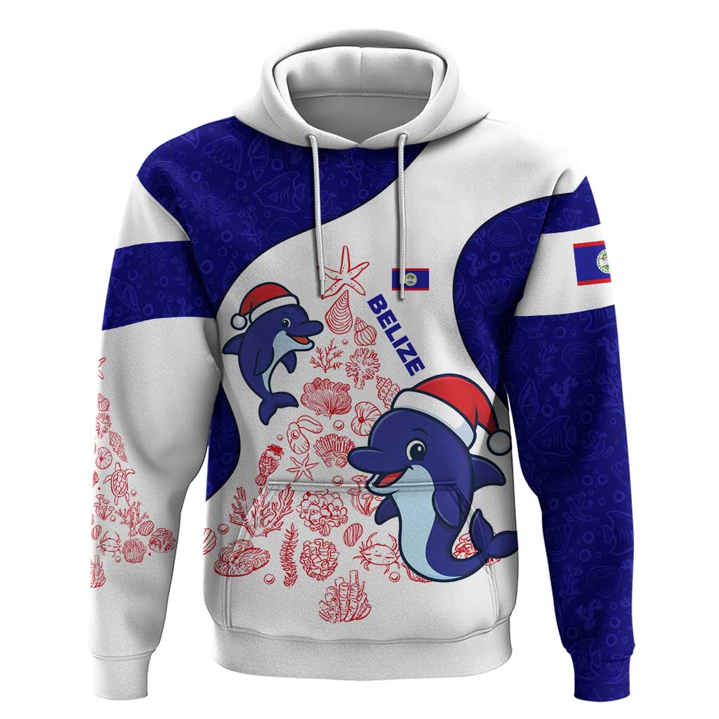 Belize Christmas Hoodie with Santa Dolphins Coral Reef and Ocean Holiday Theme TS04